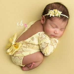 Newborn yellow lace outfit with matching headband
